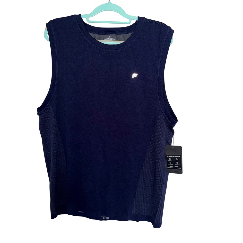 Fabletics Training Day Muscle Tank Men XL Navy Blue Sweat-Wicking Mesh Panels